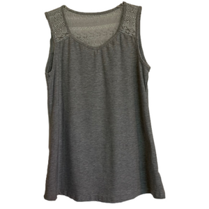 Pullover Tank Top with Lace Accent, Women’s S, Gray